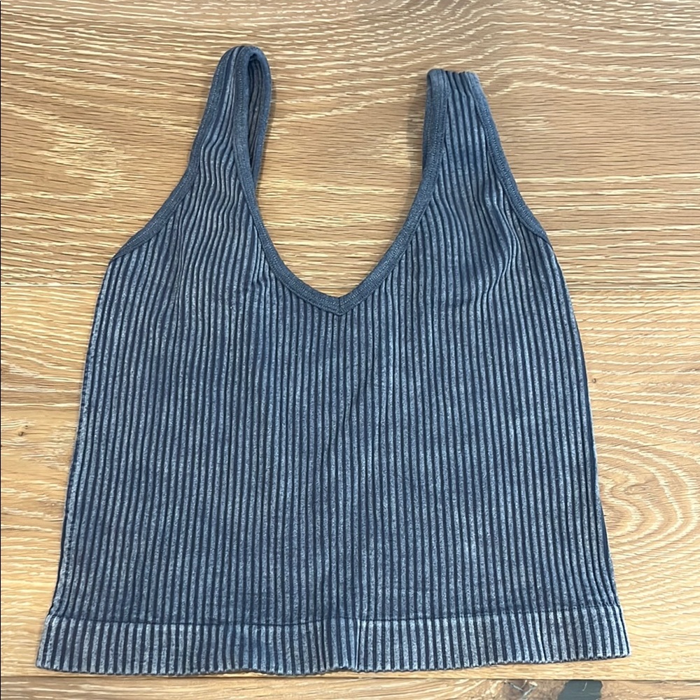 Charcoal Gray Ribbed Women's Top
